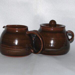 Deep Chocolate Brown Sugar Bowl & Creamer Set